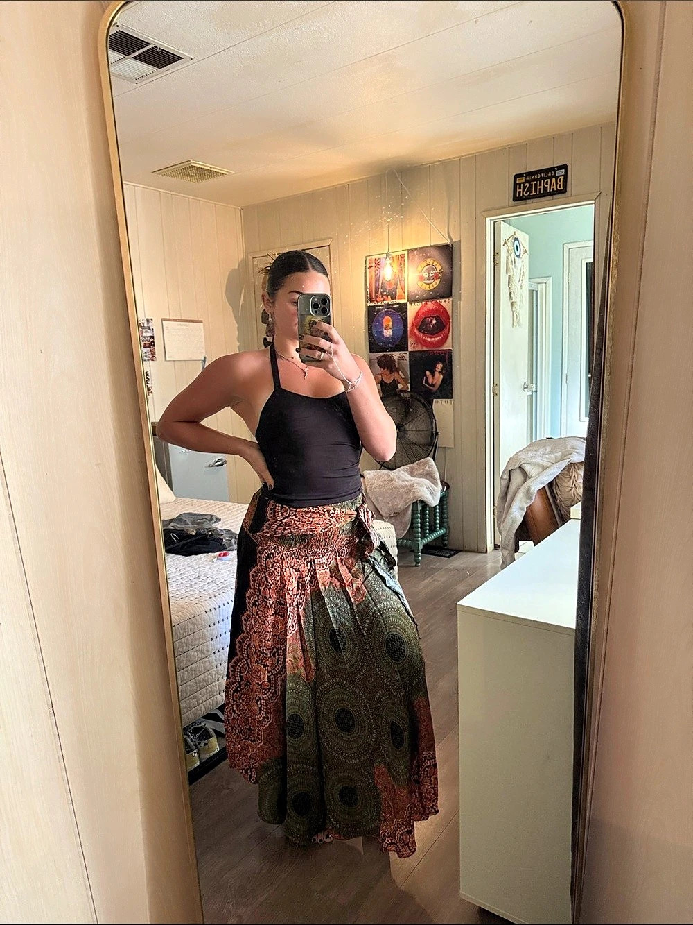 Bangkok Pans Paisley Maxi Skirt in Green & Black